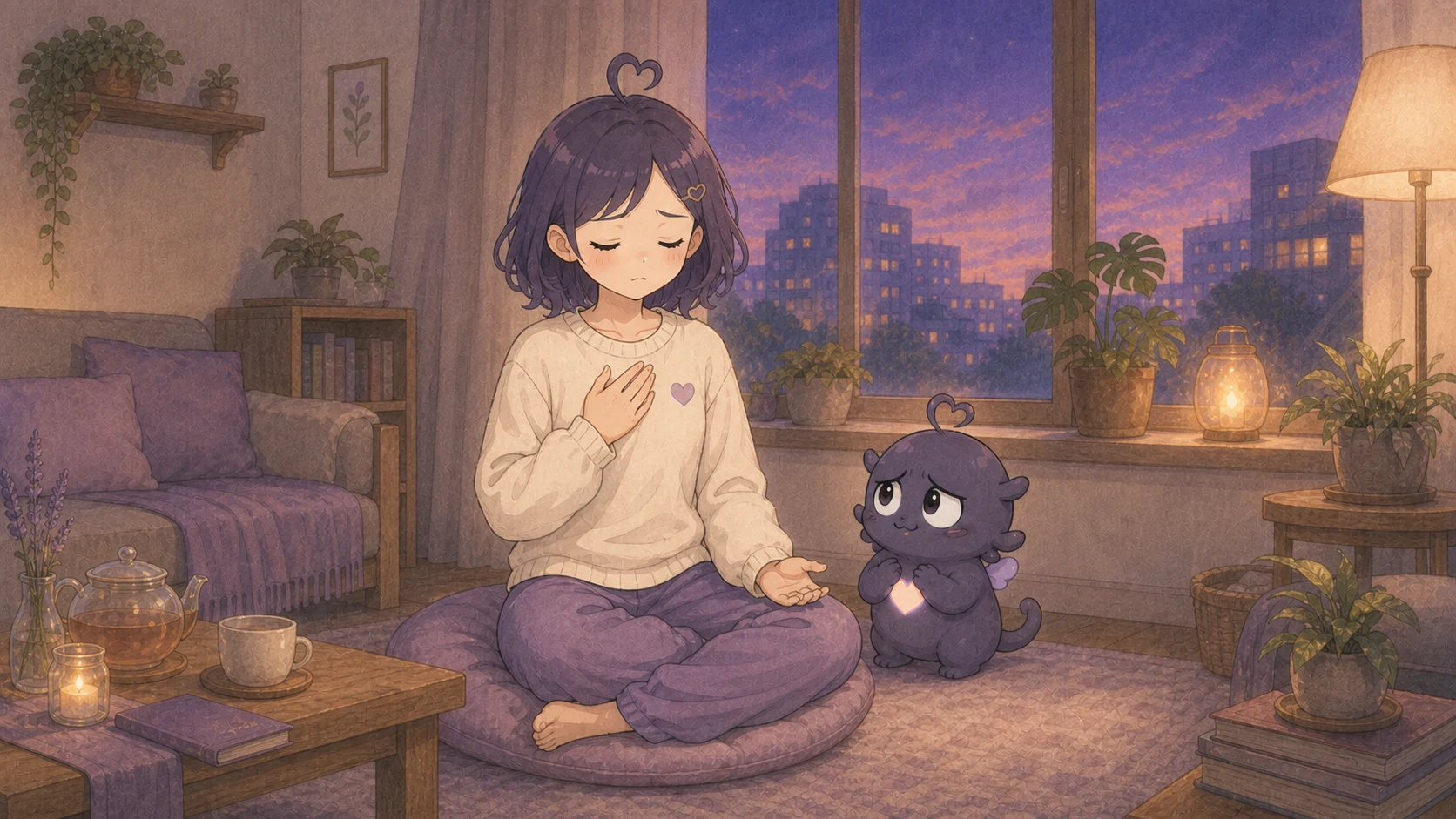 挽心練習生把手放在胸口,安靜感受心裡的焦慮與失落